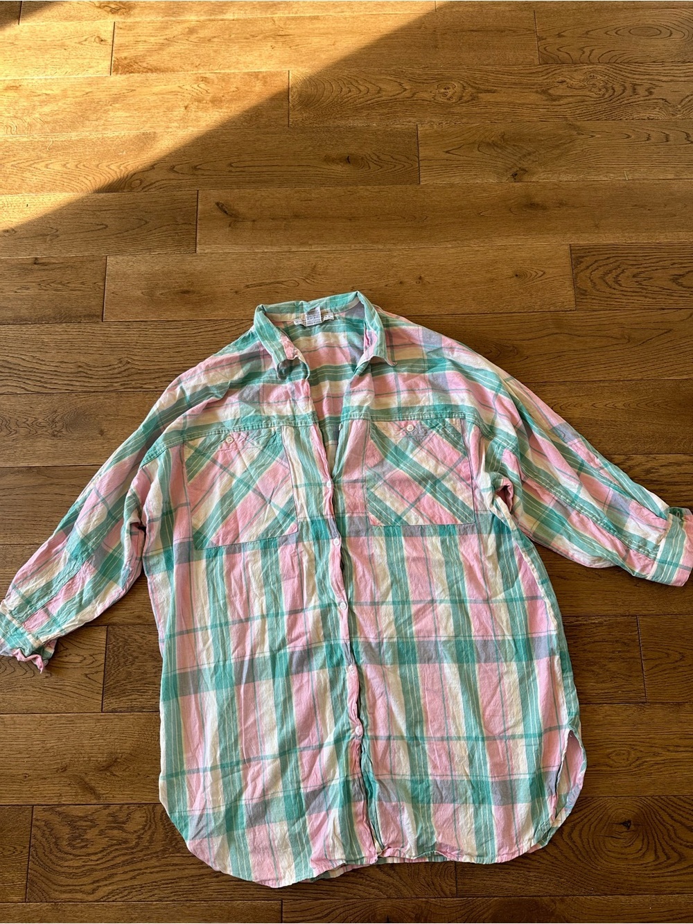 Vintage Whitney Brooks 100% Cotton Oversized Shirt Dress Plaid